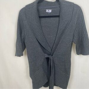 Worthington Grey Metallic Cardigan Sparkly Collared Quarter Sleeve Wrap Sweater